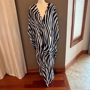 Black & White Zebra Print Swim Coverup Kaftan